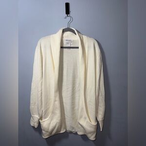 Side Effects Vintage Cream Open front draped pocketed front cardigan L EUC